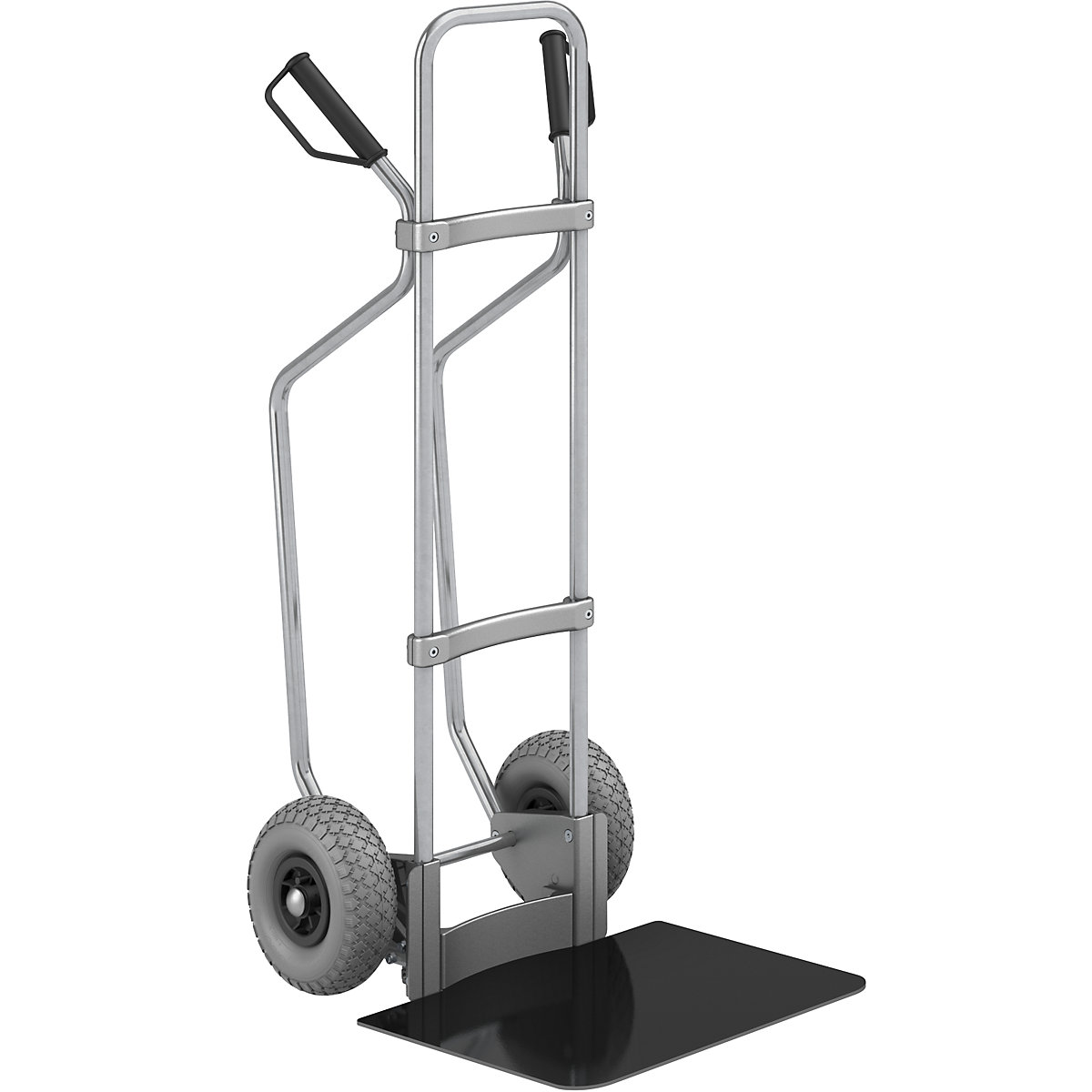 Carrello per sacchi con pattini, zincato – eurokraft pro, piano di appoggio largh. x prof. 450 x 500 mm, nero, ruote in poliuretano-0