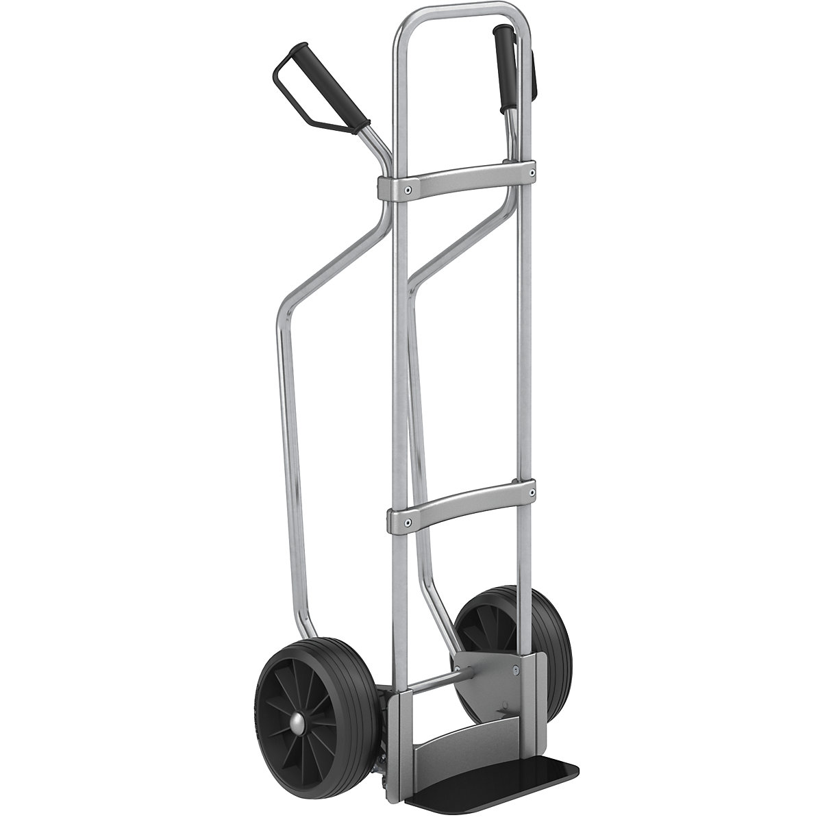 Carrello per sacchi con pattini, zincato – eurokraft pro, piano di appoggio largh. x prof. 280 x 140 mm, nero, ruote in gomma piena-0