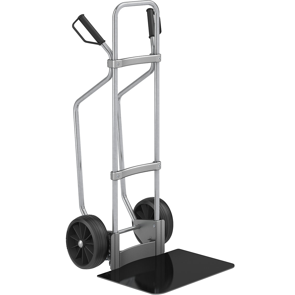 Carrello per sacchi con pattini, zincato – eurokraft pro, piano di appoggio largh. x prof. 450 x 500 mm, nero, ruote in gomma piena-0