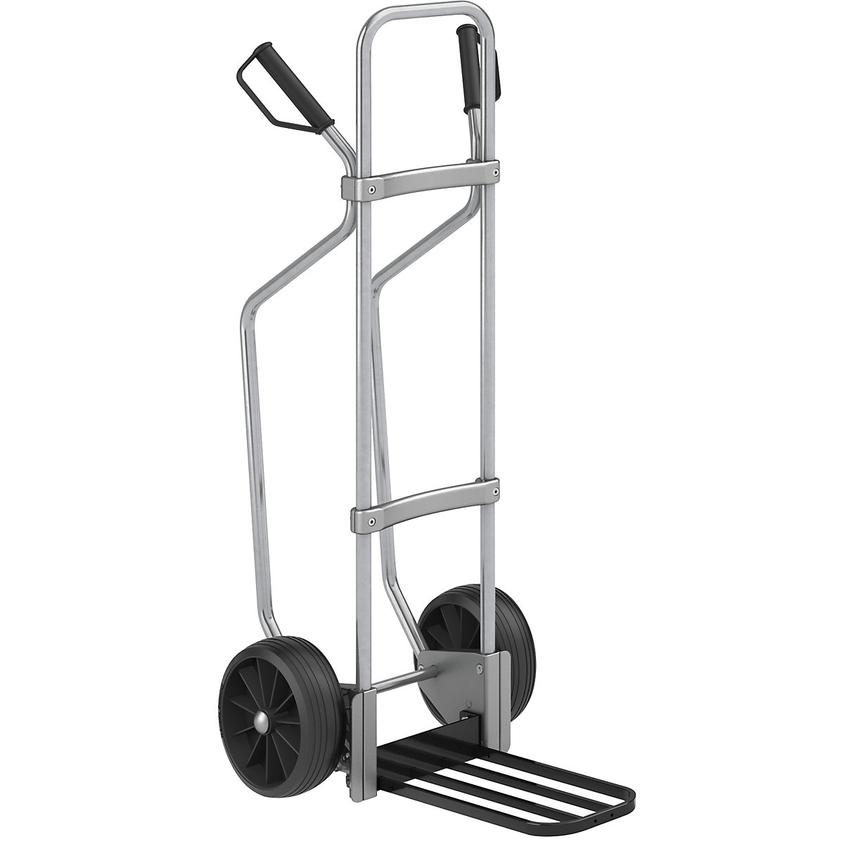 Carrello per sacchi con pattini, zincato – eurokraft pro, piano di appoggio per pacchi largh. x prof. 430 x 250 mm, nero, ruote in gomma piena-0