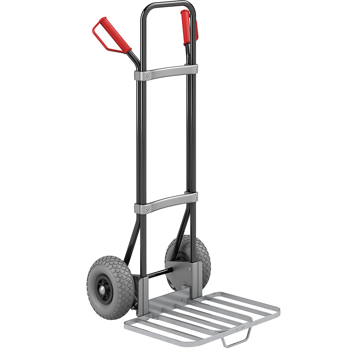 Carrello per sacchi, nero – eurokraft pro, piano di appoggio per pacchi largh. x prof. 430 x 450 mm, zincato, con maniglia, ruote in poliuretano-0