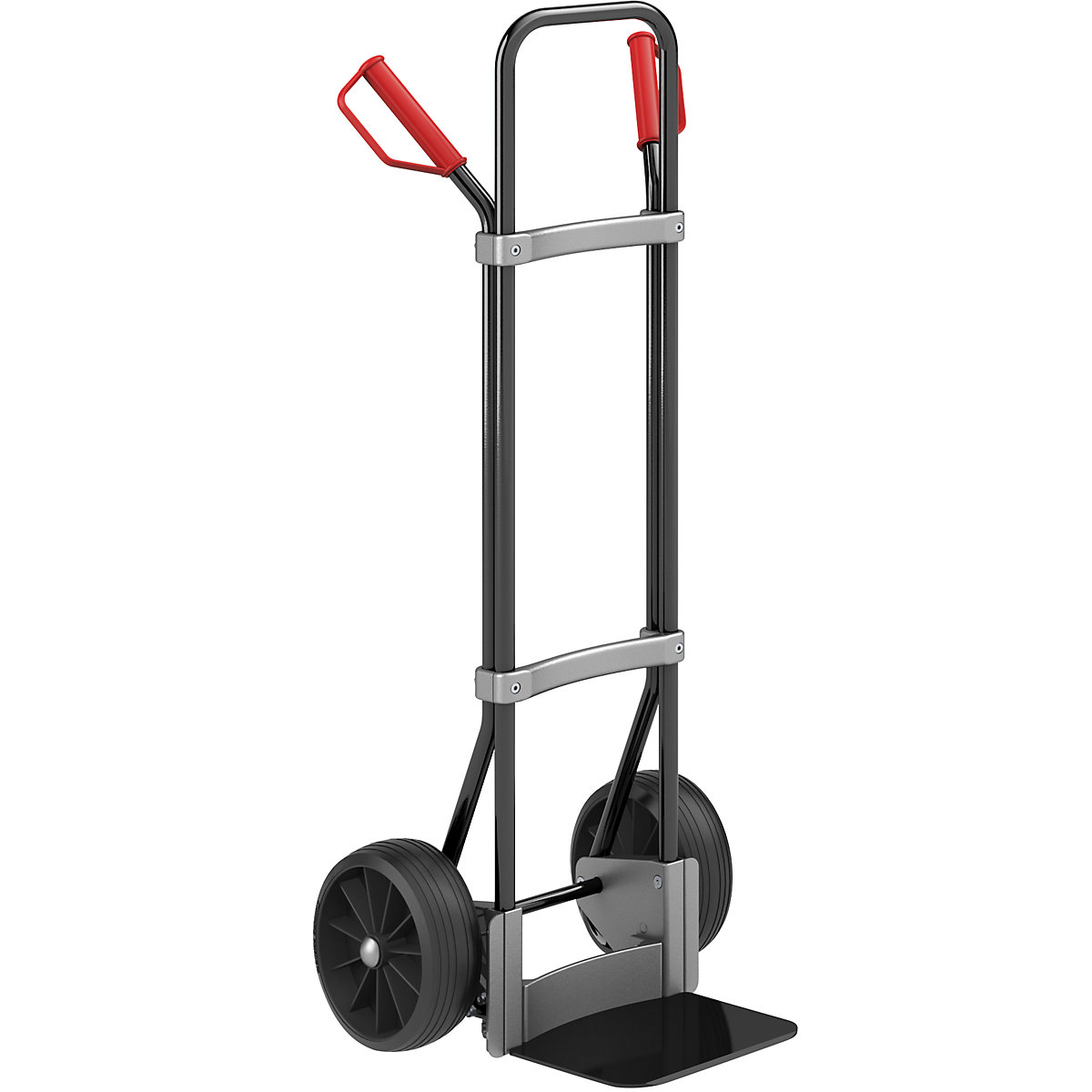 Carrello per sacchi, nero – eurokraft pro, piano di appoggio largh. x prof. 280 x 250 mm, nero, ruote in gomma piena-0