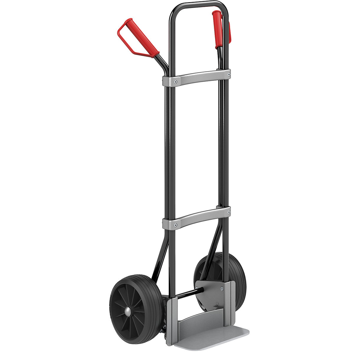 Carrello per sacchi, nero – eurokraft pro, piano di appoggio largh. x prof. 280 x 140 mm, zincato, ruote in gomma piena-0