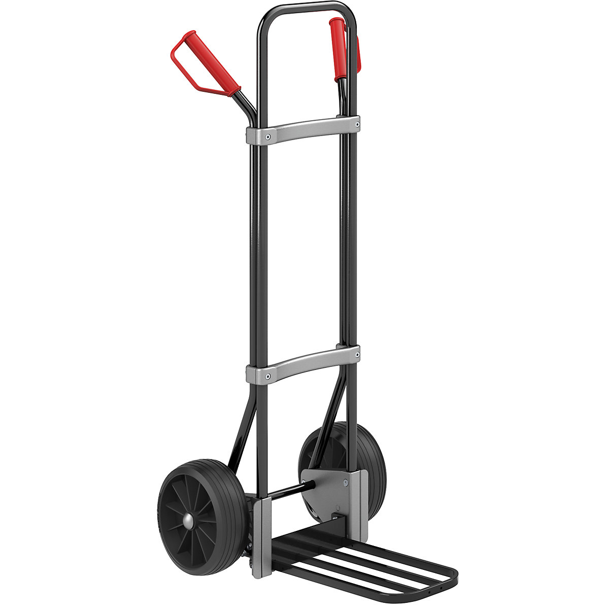 Carrello per sacchi, nero – eurokraft pro, piano di appoggio per pacchi largh. x prof. 430 x 250 mm, nero, ruote in gomma piena-0