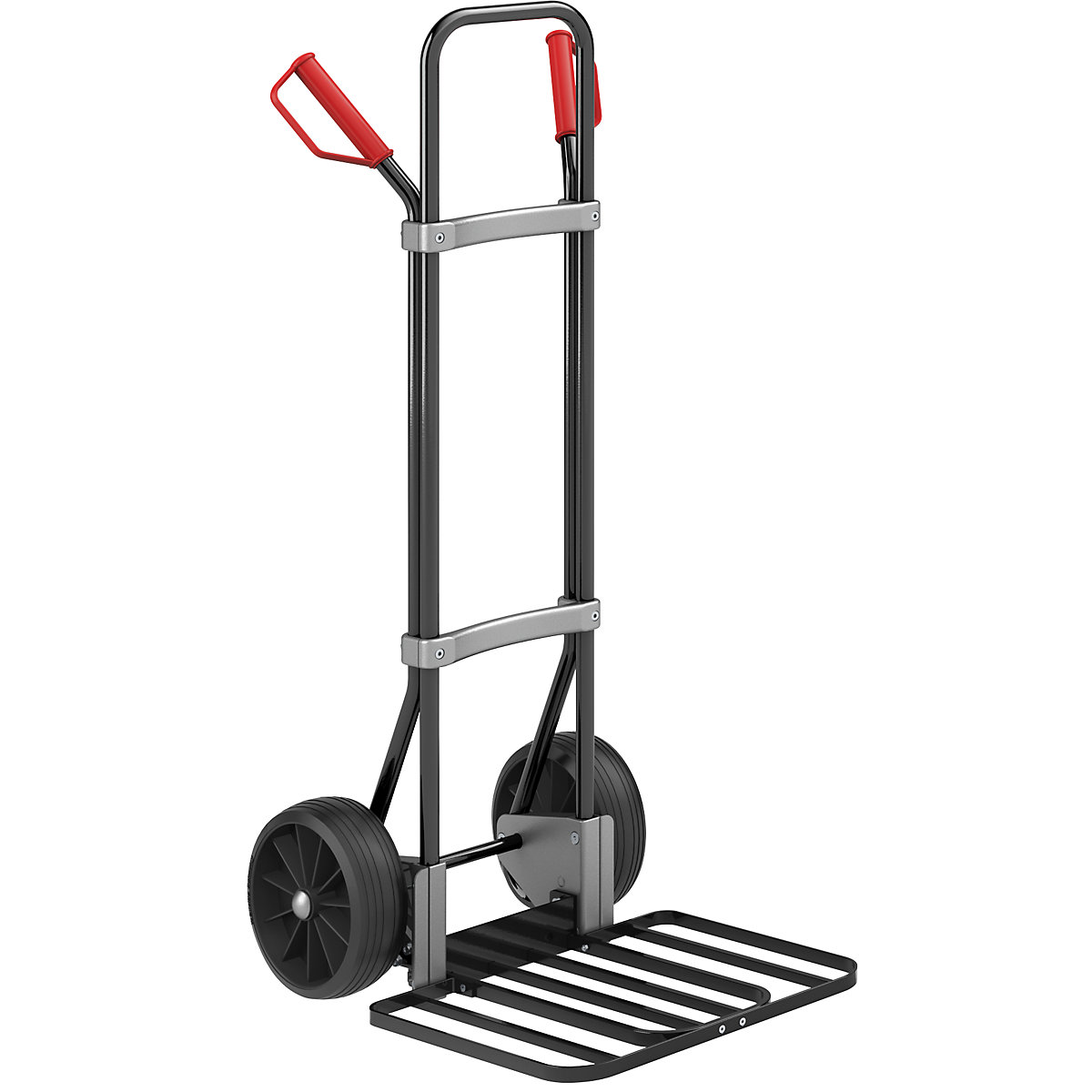 Carrello per sacchi, nero – eurokraft pro, piano di appoggio per pacchi largh. x prof. 430 x 450 mm, nero, ruote in gomma piena-0
