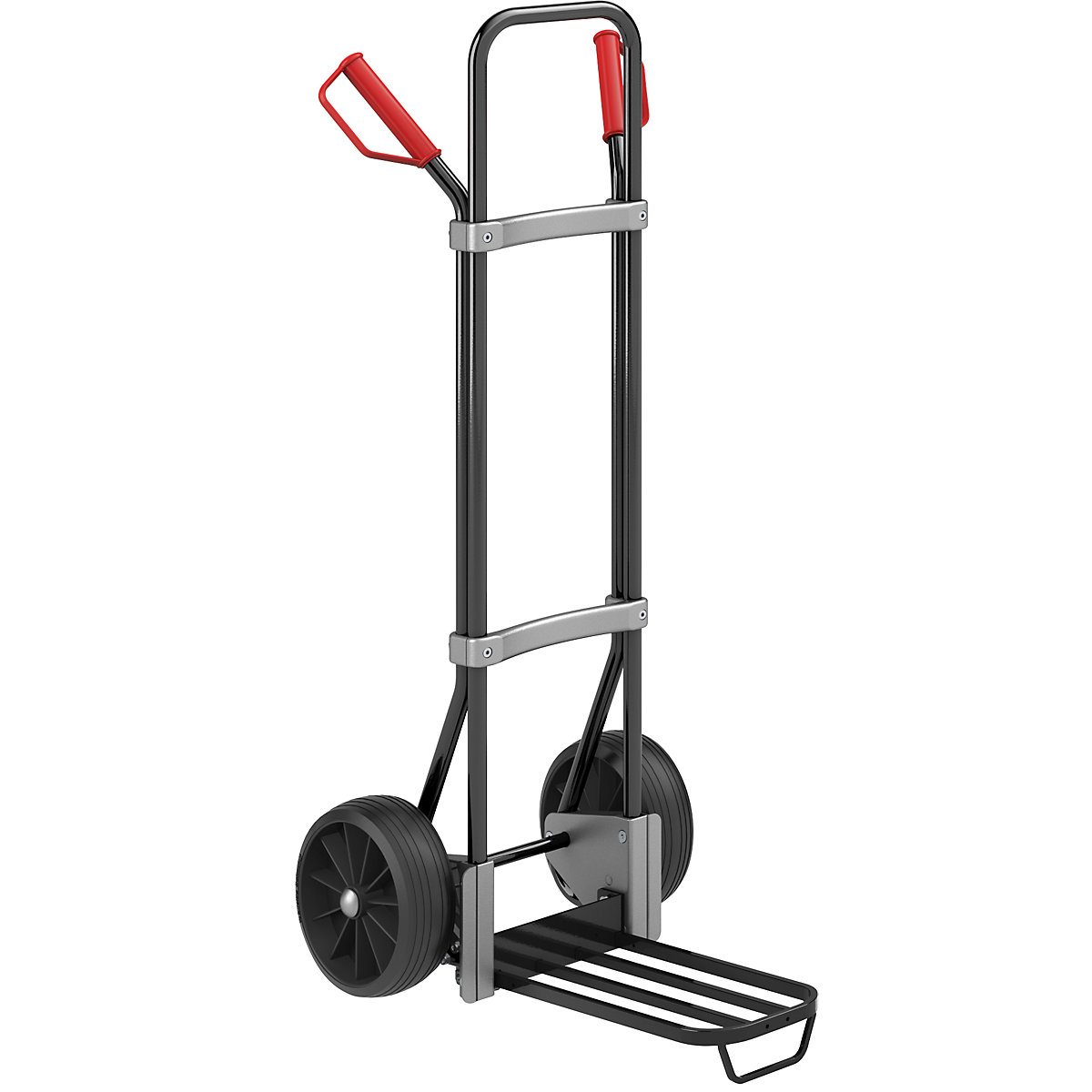 Carrello per sacchi, nero – eurokraft pro, piano di appoggio per pacchi largh. x prof. 430 x 250 mm, nero, con maniglia, ruote in gomma piena-0