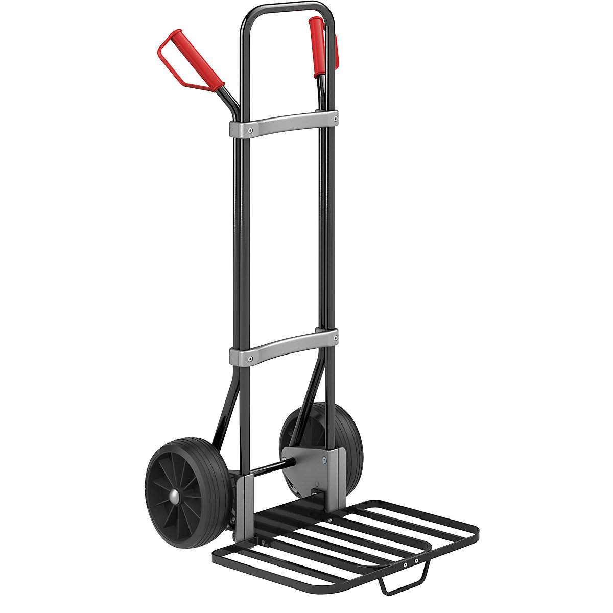 Carrello per sacchi, nero – eurokraft pro, piano di appoggio per pacchi largh. x prof. 430 x 450 mm, nero, con maniglia, ruote in gomma piena-0
