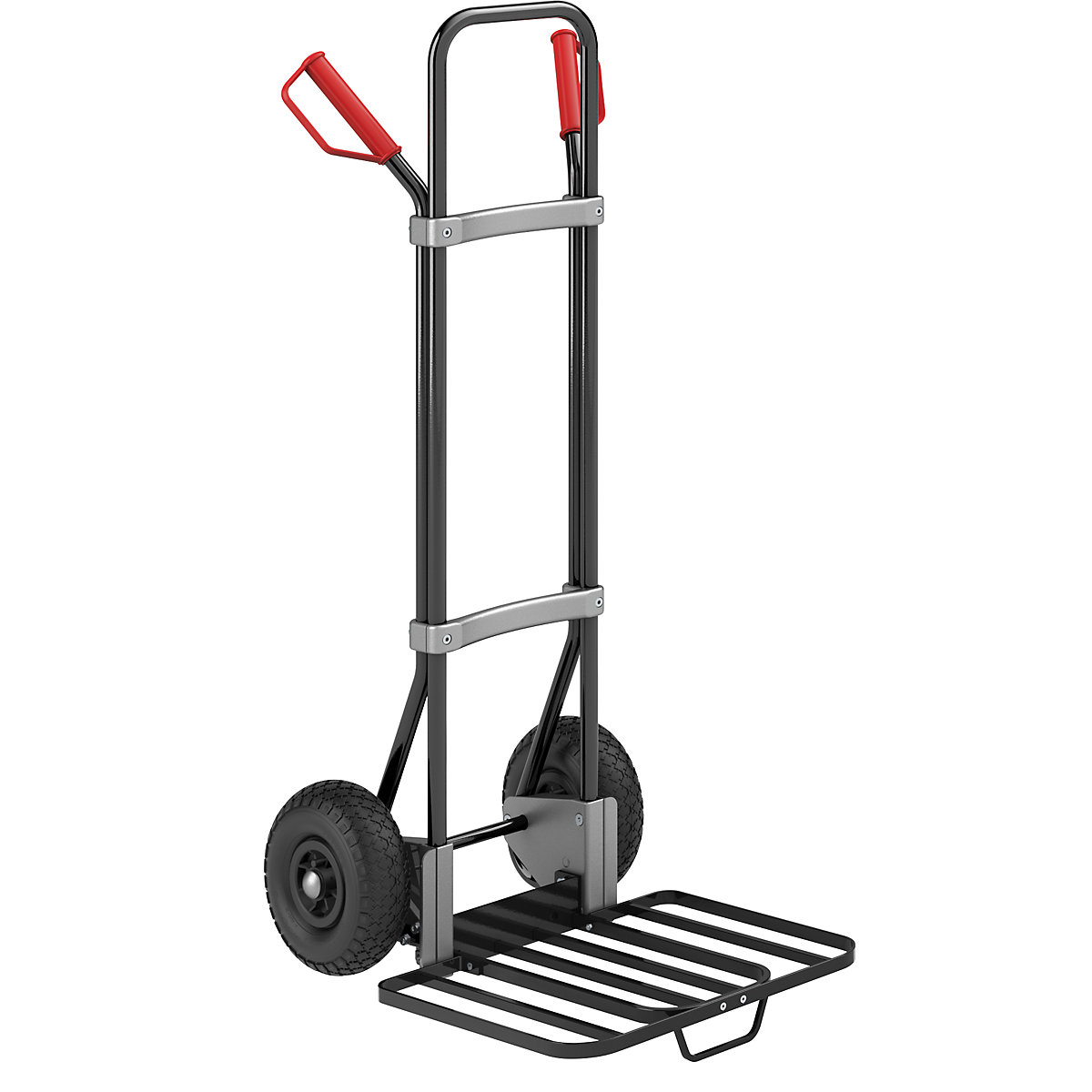 Carrello per sacchi, nero – eurokraft pro, piano di appoggio per pacchi largh. x prof. 430 x 450 mm, nero, con maniglia, ruote con camera d'aria-0