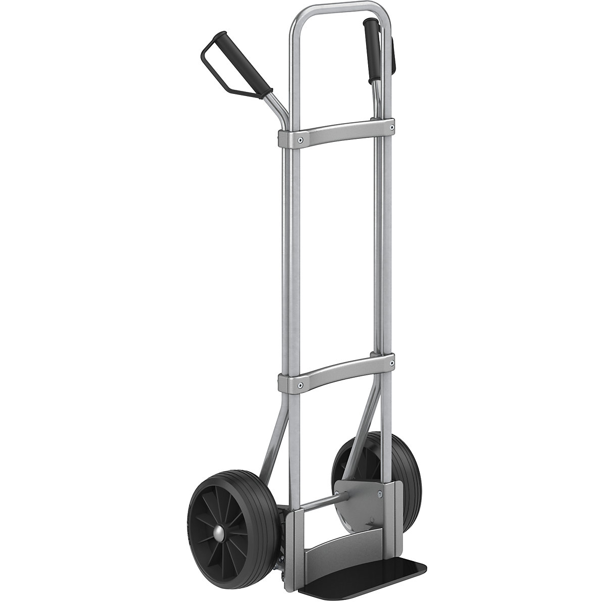 Carrello per sacchi, zincato – eurokraft pro, piano di appoggio largh. x prof. 280 x 140 mm, nero, ruote in gomma piena-0