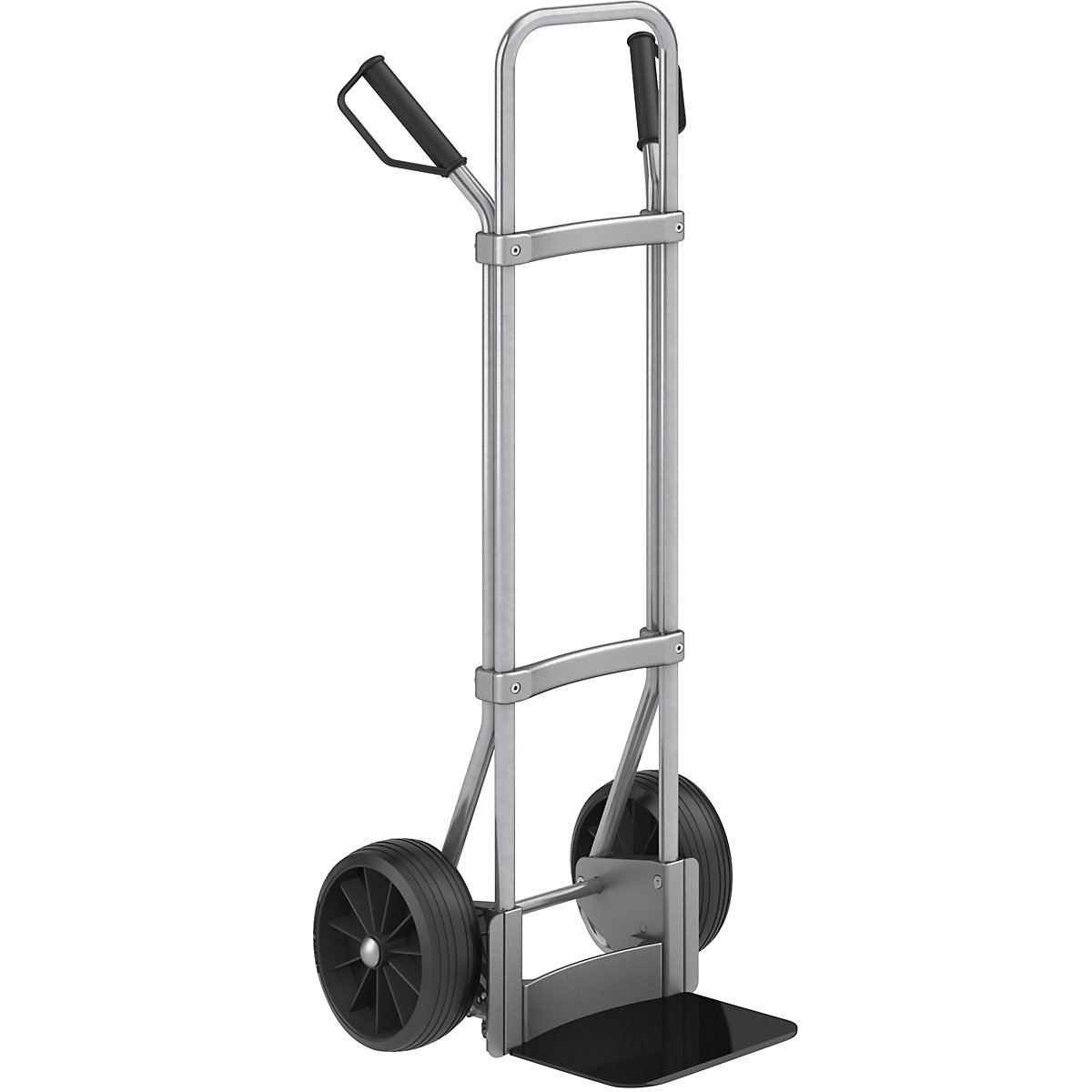 Carrello per sacchi, zincato – eurokraft pro, piano di appoggio largh. x prof. 280 x 250 mm, nero, ruote in gomma piena-0