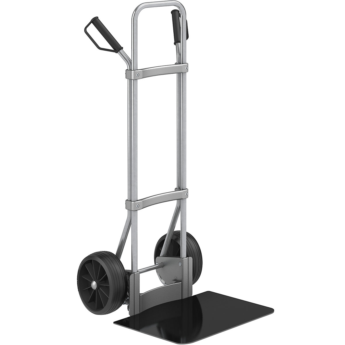 Carrello per sacchi, zincato – eurokraft pro, piano di appoggio largh. x prof. 450 x 500 mm, nero, ruote in gomma piena-0