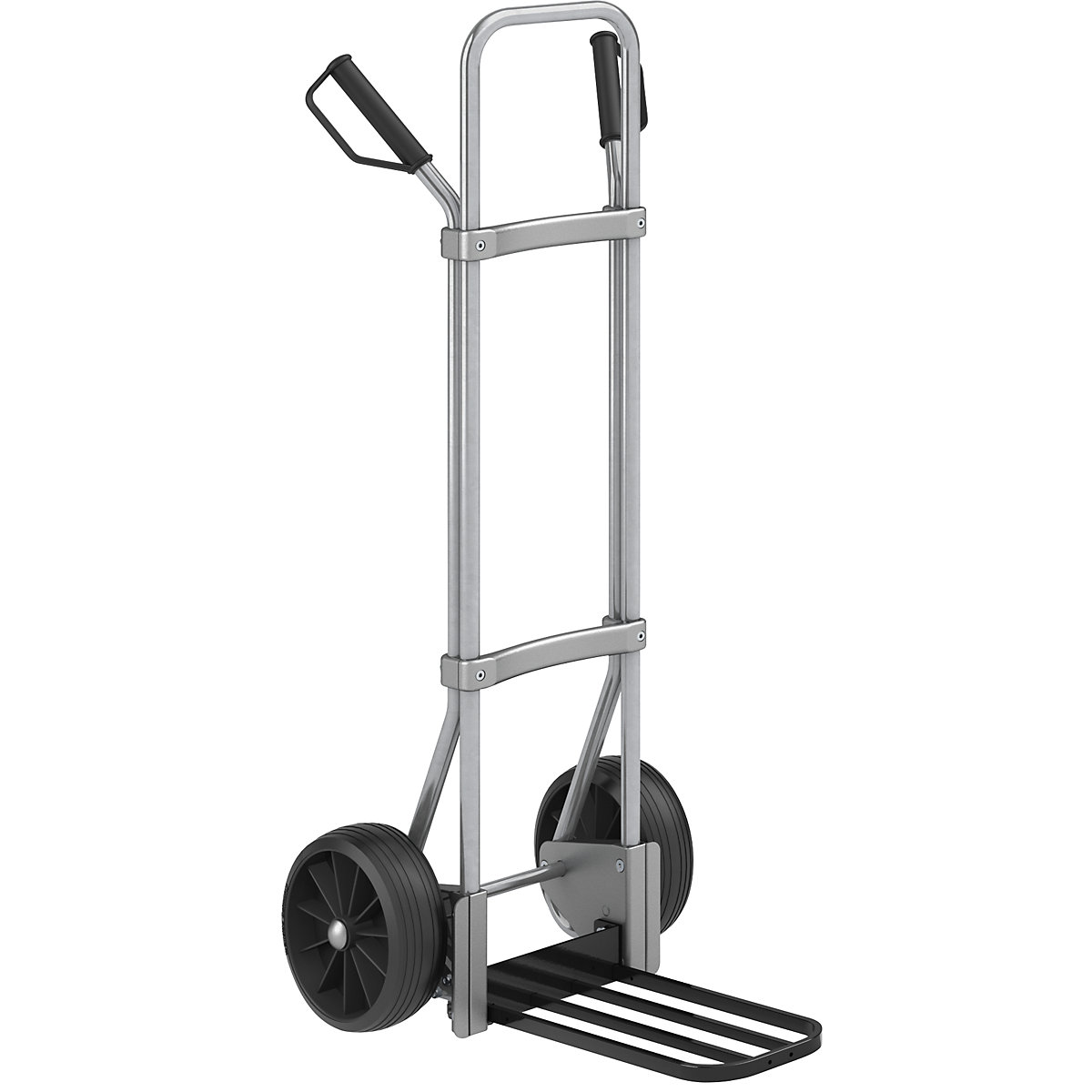 Carrello per sacchi, zincato – eurokraft pro, piano di appoggio per pacchi largh. x prof. 430 x 250 mm, nero, ruote in gomma piena-0