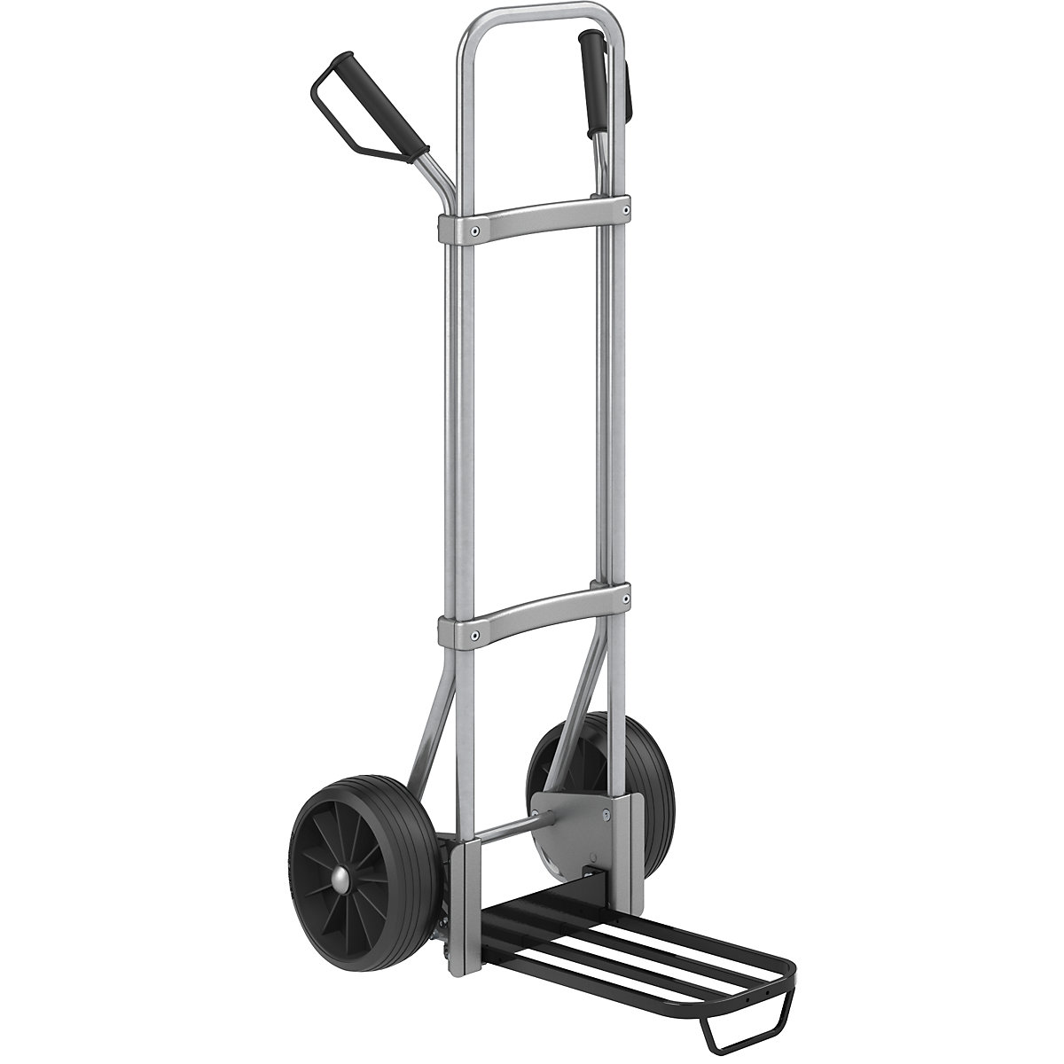 Carrello per sacchi, zincato – eurokraft pro, piano di appoggio per pacchi largh. x prof. 430 x 250 mm, nero, con maniglia, ruote in gomma piena-0