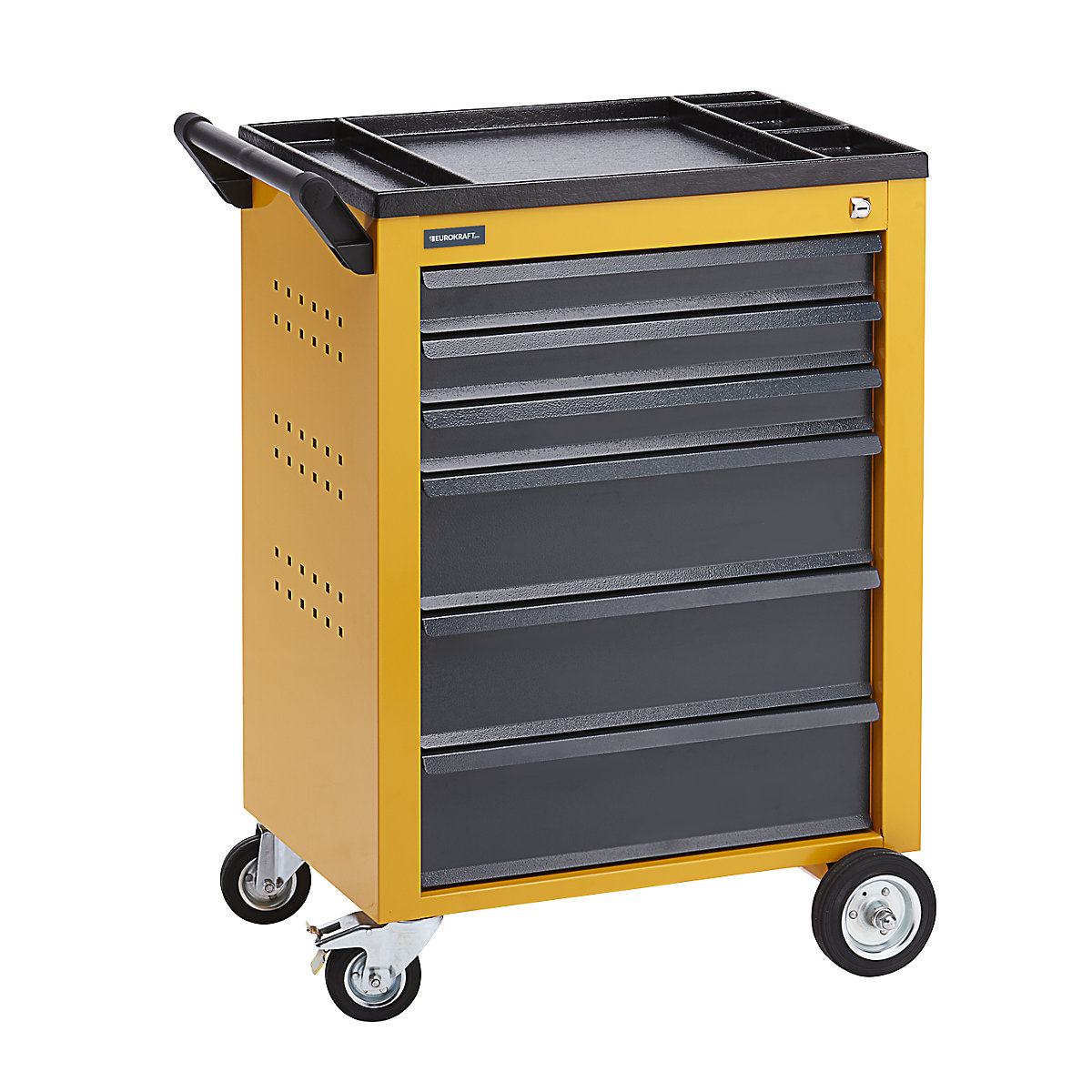 Carro de herramientas – eurokraft pro, 6 cajones con bloqueo individual, H x A x P 930 x 630 x 410 mm, amarillo-0