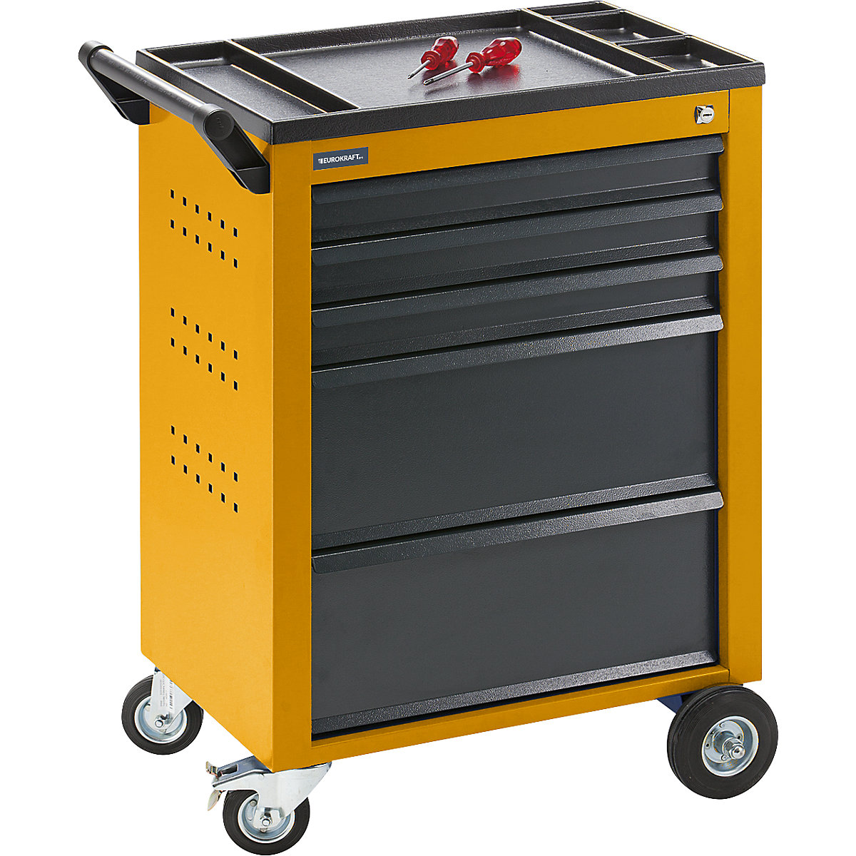 Cărucior de scule – eurokraft pro, 5 sertare cu blocare individuală, î. x lăț. x ad. 930 x 630 x 410 mm, galben-0