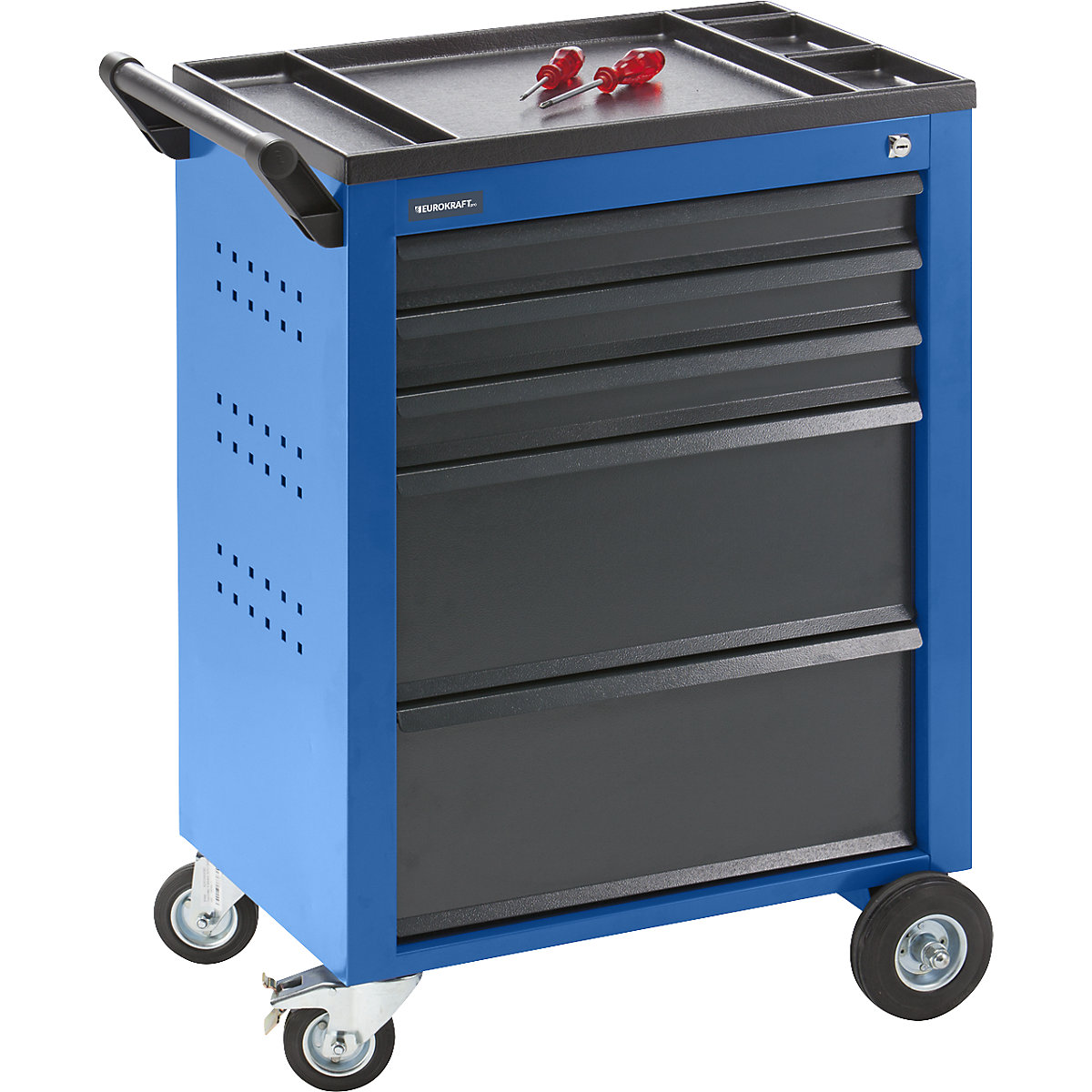Cărucior de scule – eurokraft pro, 5 sertare cu blocare individuală, î. x lăț. x ad. 930 x 630 x 410 mm, albastru-0