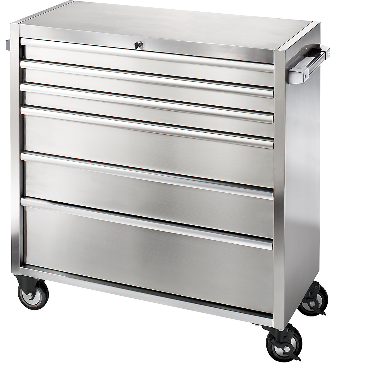 Cărucior din inox cu role și sertare, 6 sertare cu blocare individuală, î. x lăț. x ad. 1110 x 1056 x 470 mm-0