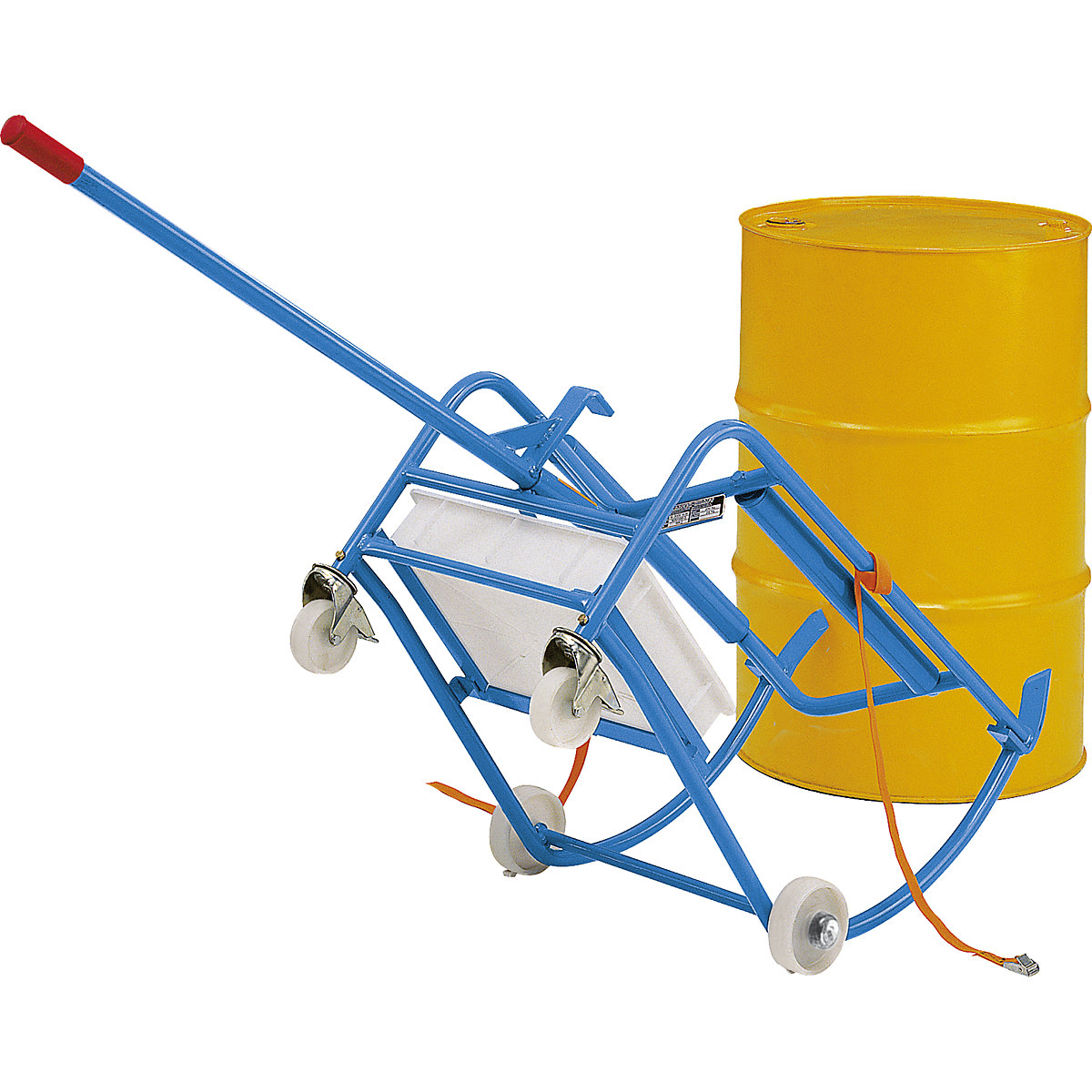 Suport pentru bascularea butoaielor 200 litri – eurokraft pro, suport pentru butoi cu 2 role metalice, cu vană de captare pentru ulei-0