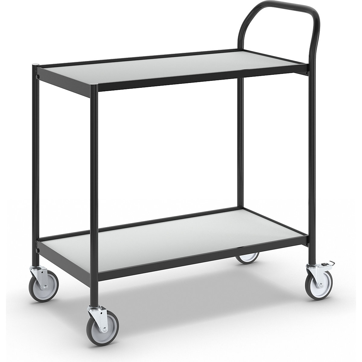 Stolový vozík – HelgeNyberg, 2 etáže, d x š 800 x 420 mm, černá / šedá-2