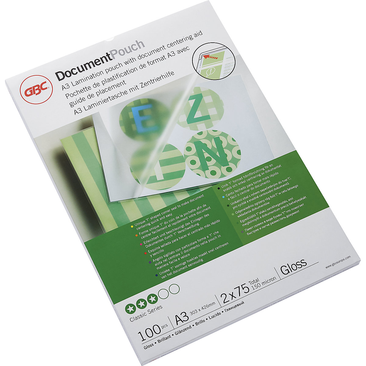 Folie de laminare, lucioasă – GBC, grosime folie 75 µm, amb. 100 buc., pentru format A3-0