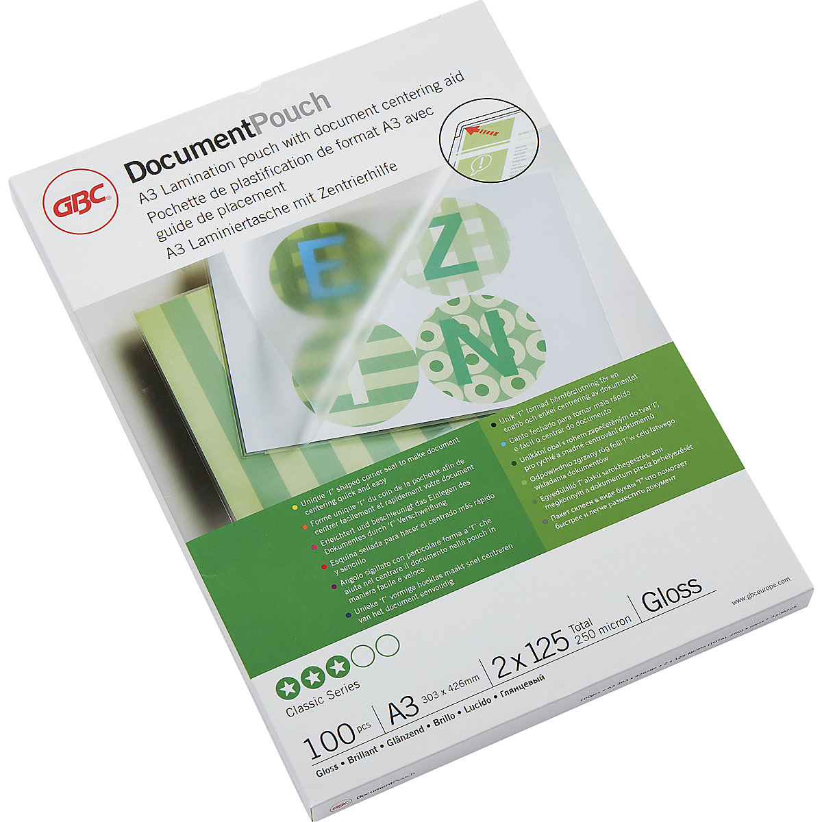 Folie de laminare, lucioasă – GBC, grosime folie 125 µm, amb. 100 buc., pentru format A3-0