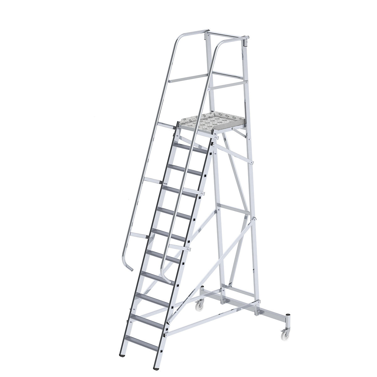 Aluminiowa drabina platformowa – eurokraft pro, ruchome, 11 stopni-0