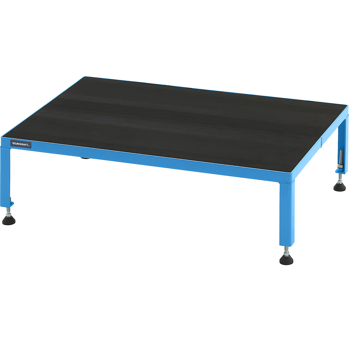 Platforma robocza, zakres regulacji wysokości 255 – 320 mm – eurokraft pro, z płytą z rowkowanej gumy, platforma: dł. x szer. 910 x 610 mm, jasnoniebieska-0