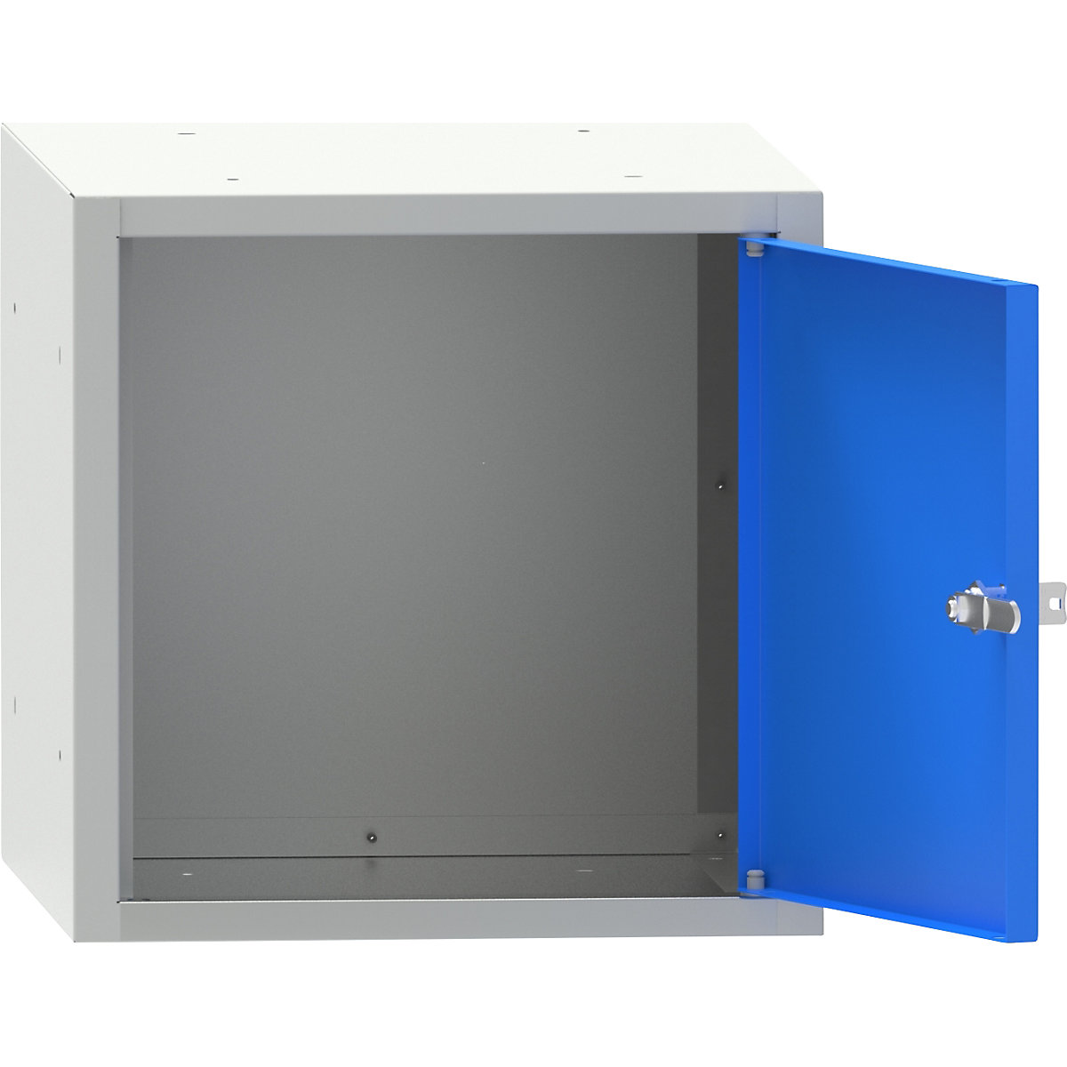 Boxă cu încuietoare Lysa, î. x lăț. x ad. 350 x 350 x 426 mm, gri deschis / albastru semnal-0
