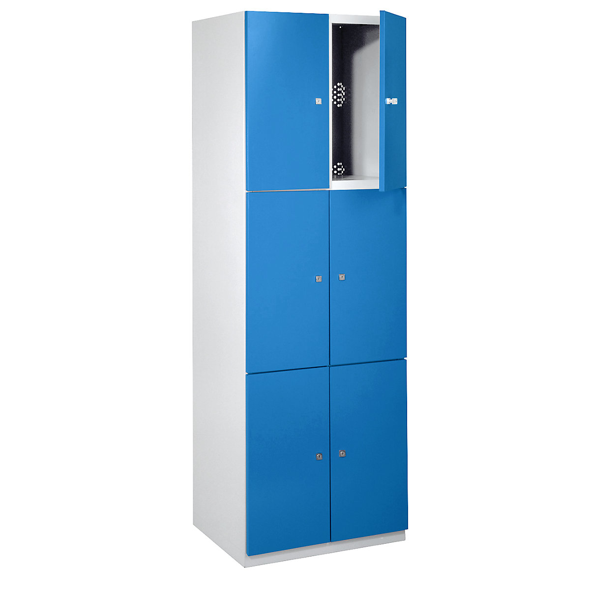 Dulap cu 3 compartimente cu încuietoare Frankfurt – Wolf, 2 module, gri deschis / albastru deschis-0