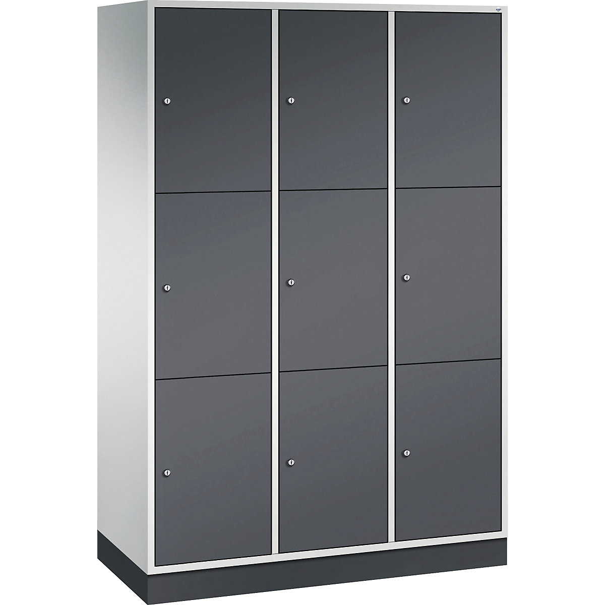 Dulap cu 3 compartimente cu încuietoare Intro – C+P, 3 module, gri deschis / gri negru, lăț. x ad. 1220 x 500 mm-0