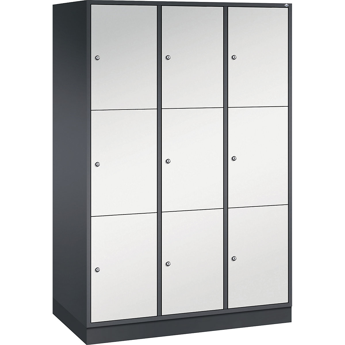 Dulap cu 3 compartimente cu încuietoare Intro – C+P, 3 module, gri negru / gri deschis, lăț. x ad. 1220 x 600 mm-0
