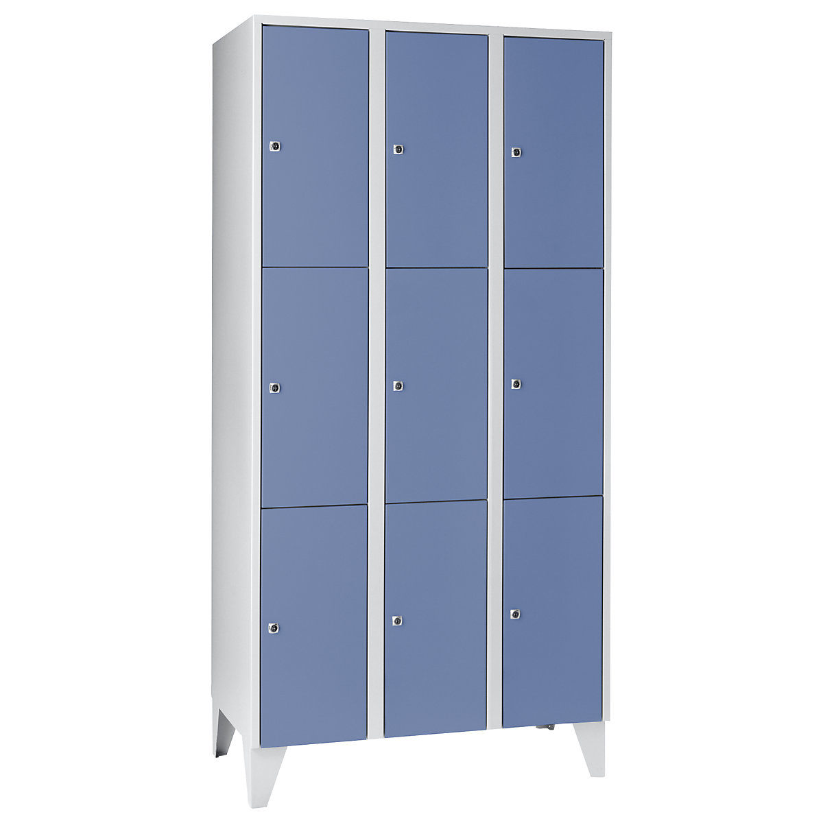 Dulap cu 3 compartimente cu încuietoare München – Wolf, 3 module, lățime 900 mm, albastru porumbel-0