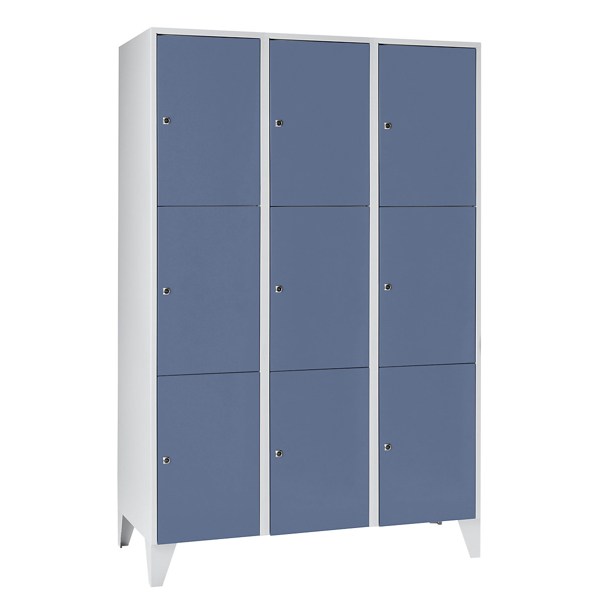 Dulap cu 3 compartimente cu încuietoare München – Wolf, 3 module, lățime 1200 mm, albastru porumbel-0