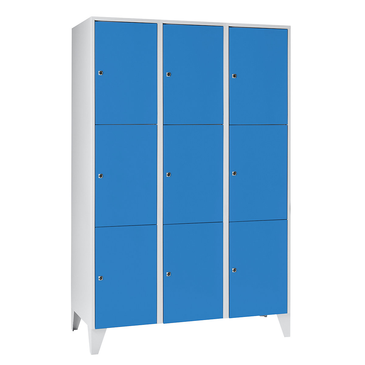 Dulap cu 3 compartimente cu încuietoare München – Wolf, 3 module, lățime 1200 mm, albastru deschis-0