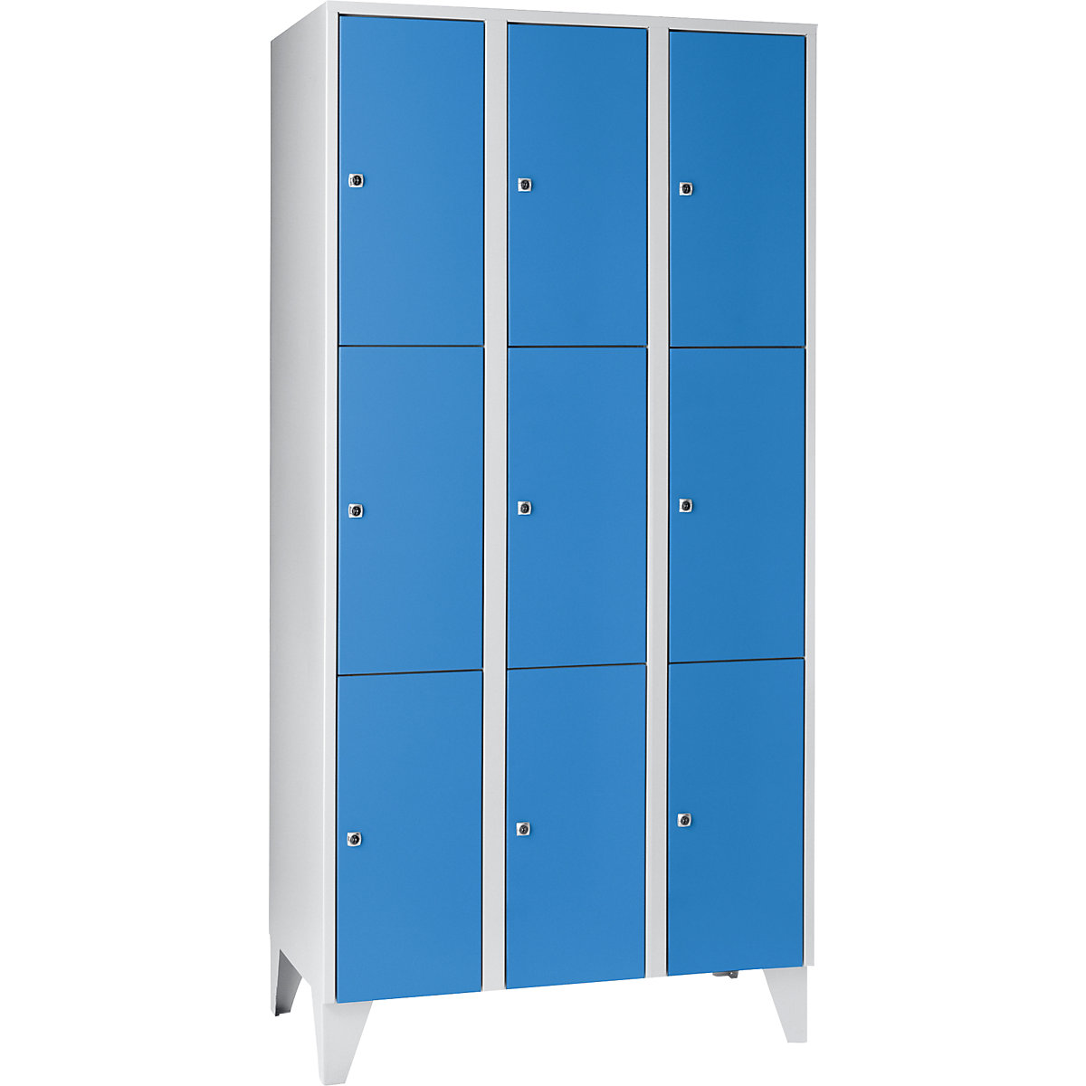 Dulap cu 3 compartimente cu încuietoare München – Wolf, 3 module, lățime 900 mm, albastru deschis-0