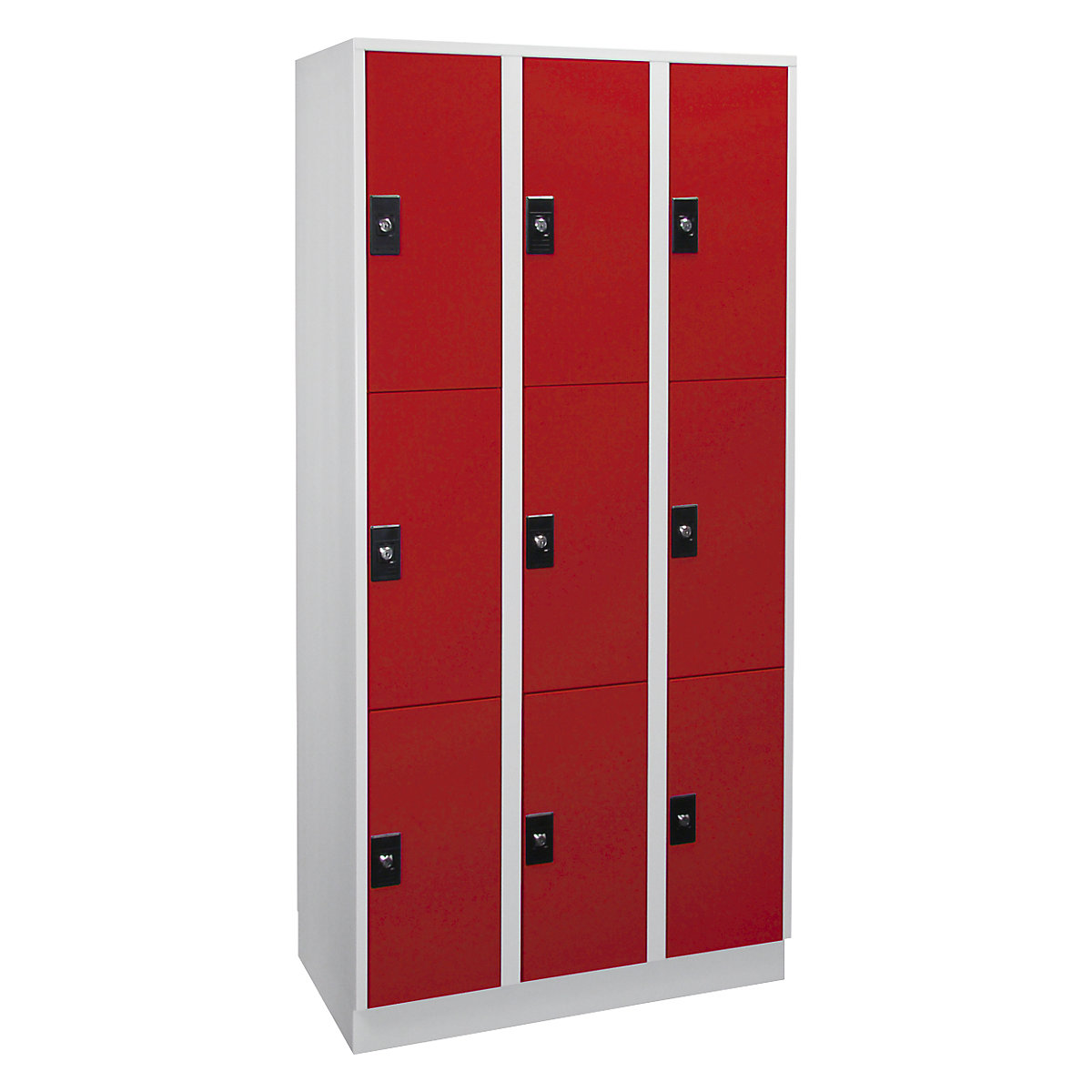 Dulap cu 3 compartimente cu încuietoare Stuttgart – Wolf, 3 module, gri deschis / roșu aprins-0