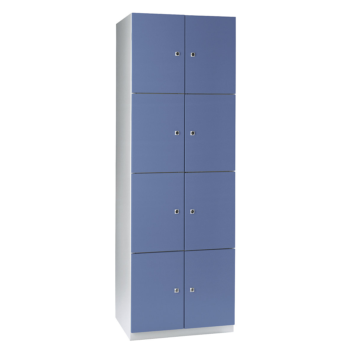 Dulap cu 4 compartimente cu încuietoare Frankfurt – Wolf, 2 module, gri deschis / albastru porumbel-0