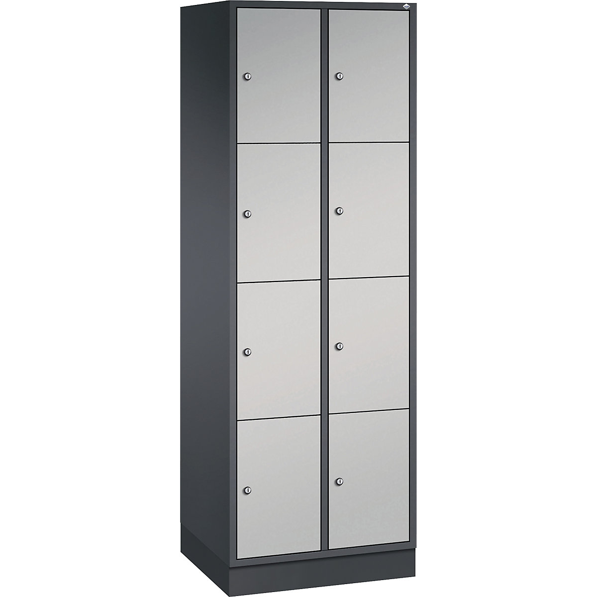 Dulap cu 4 compartimente cu încuietoare Intro – C+P, 2 module, gri negru / alb aluminiu, lăț. x ad. 620 x 500 mm-0