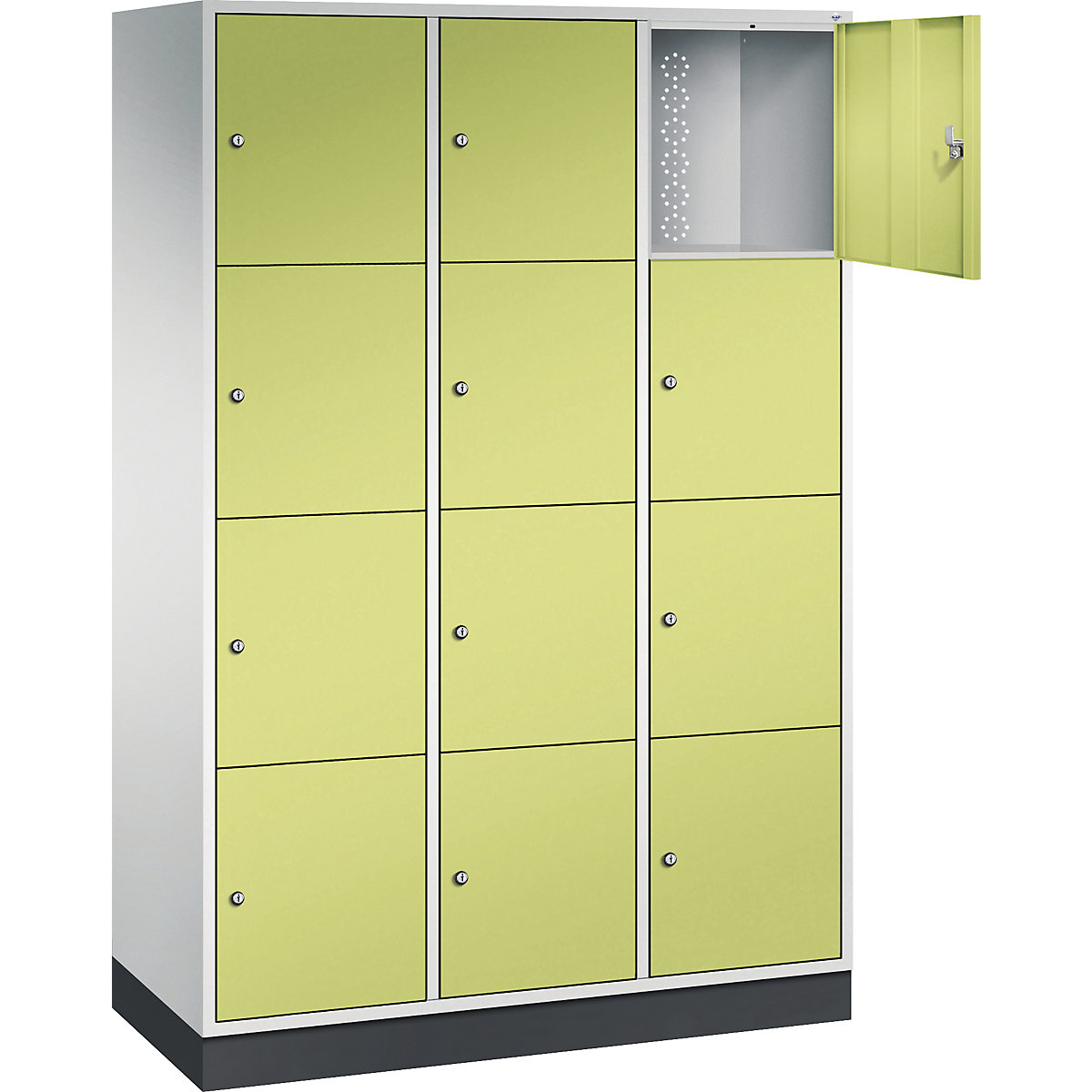 Dulap cu 4 compartimente cu încuietoare Intro – C+P, 3 module, gri deschis / verde viridin, lăț. x ad. 1220 x 500 mm-0