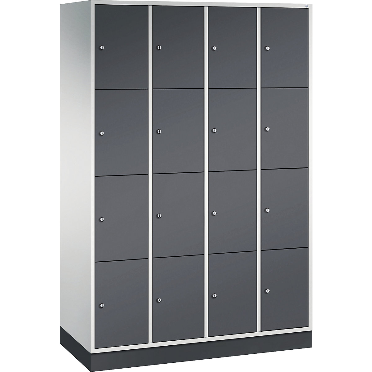 Dulap cu 4 compartimente cu încuietoare Intro – C+P, 4 module, gri deschis / gri negru, lăț. x ad. 1220 x 500 mm-0
