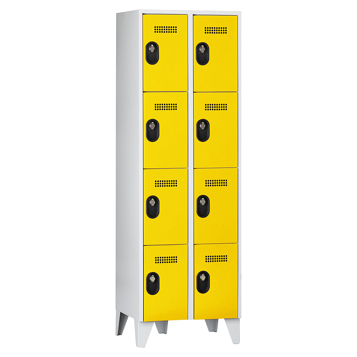 Dulap cu 4 compartimente cu încuietoare Köln – Wolf, 2 module, gri deschis / galben zinc, 600 mm-0