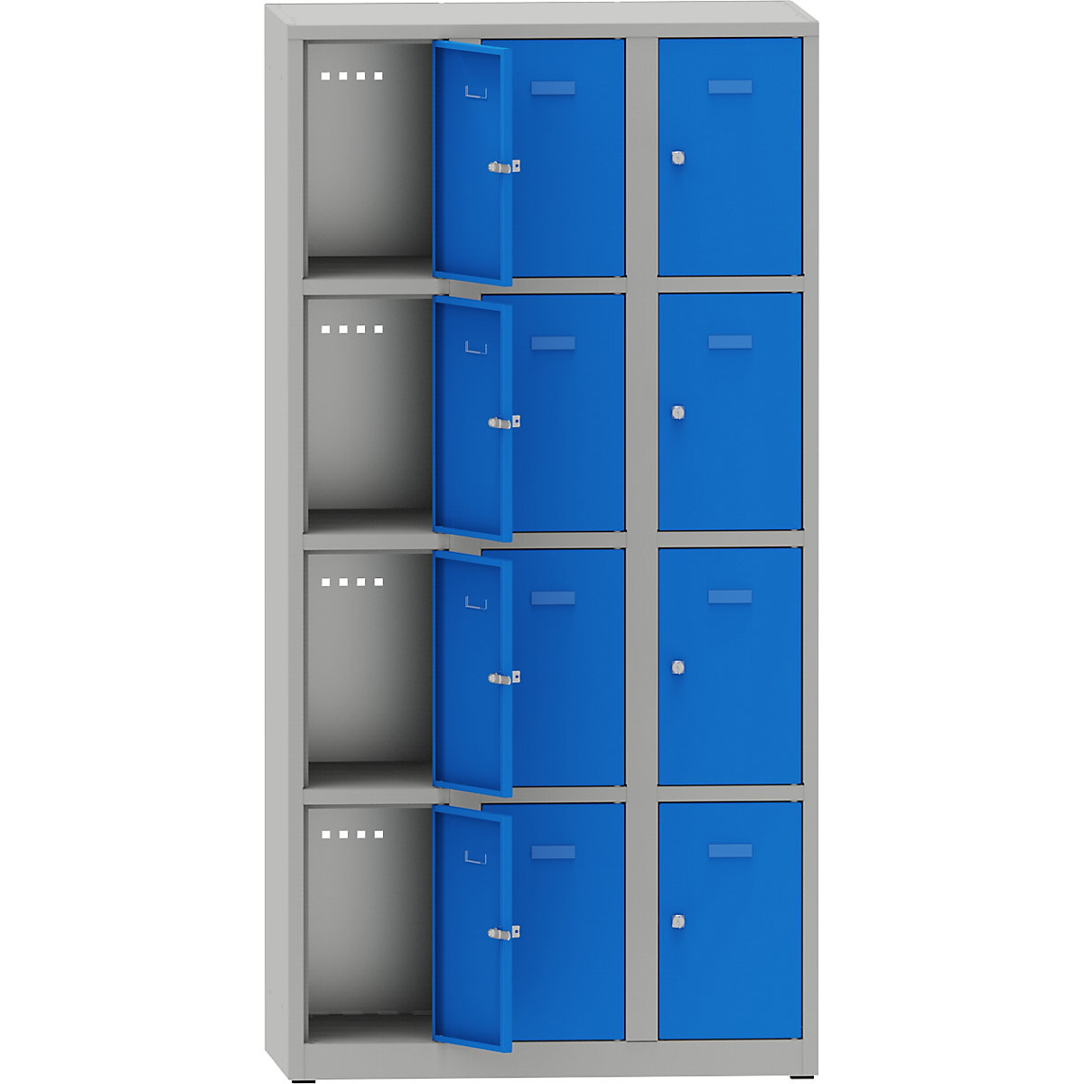 Dulap cu 4 compartimente cu încuietoare Lysa, 3 module, gri deschis / albastru deschis-0