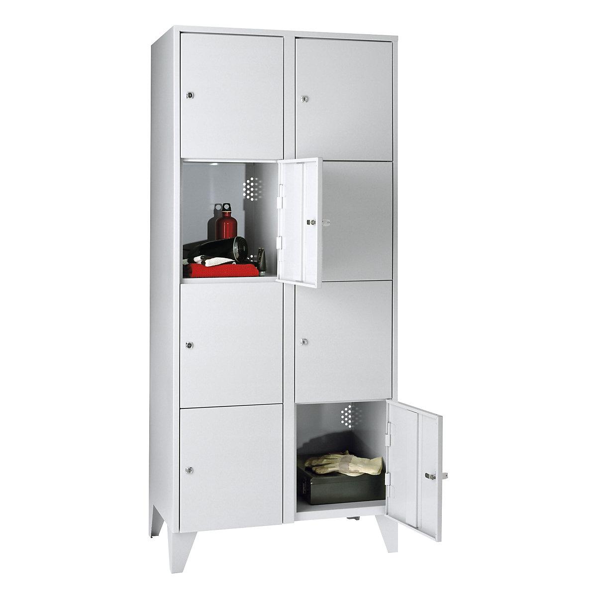 Dulap cu 4 compartimente cu încuietoare München – Wolf, 2 module, gri deschis, lăț. 800 mm, cu picioare-0