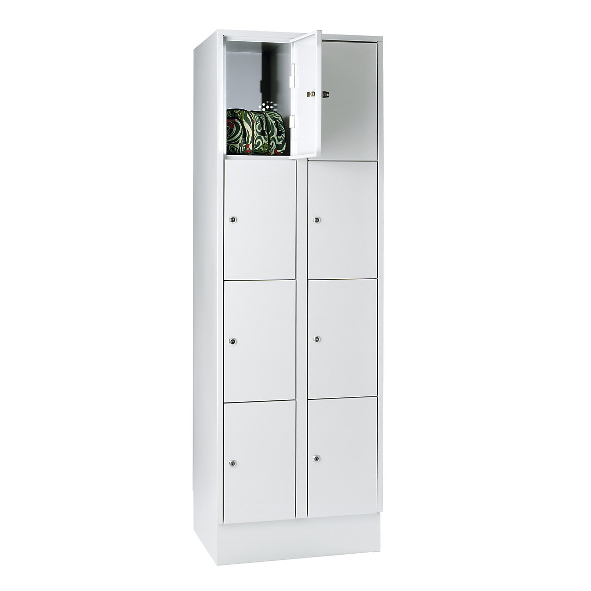 Dulap cu 4 compartimente cu încuietoare München – Wolf, 2 module, gri deschis, lăț. 600 mm, cu soclu-0