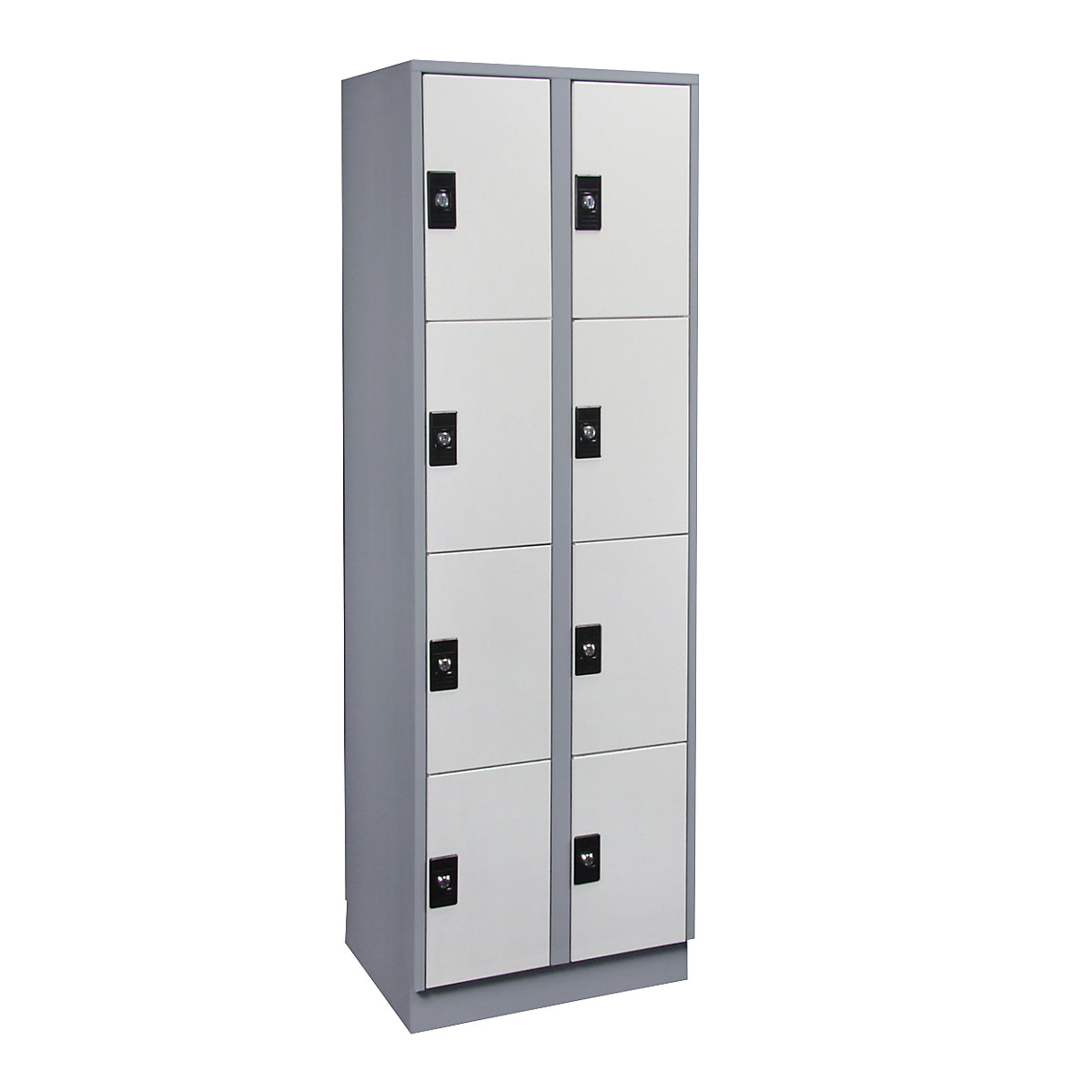 Dulap cu 4 compartimente cu încuietoare Stuttgart – Wolf, 2 module, gri-argintiu / gri deschis-0