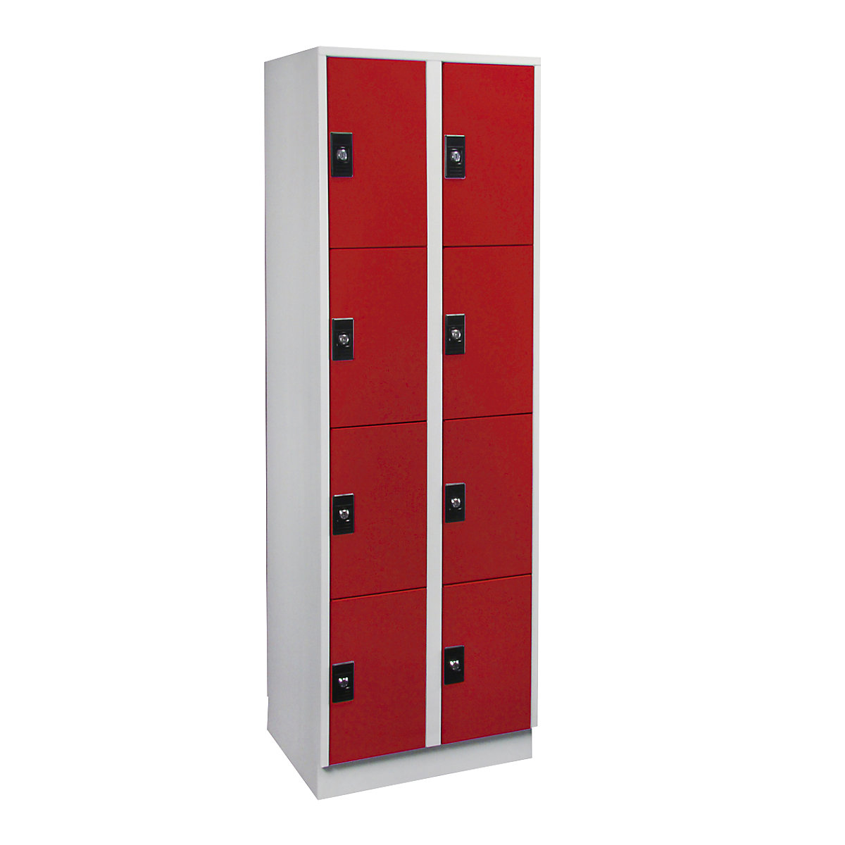 Dulap cu 4 compartimente cu încuietoare Stuttgart – Wolf, 2 module, gri deschis / roșu aprins-0