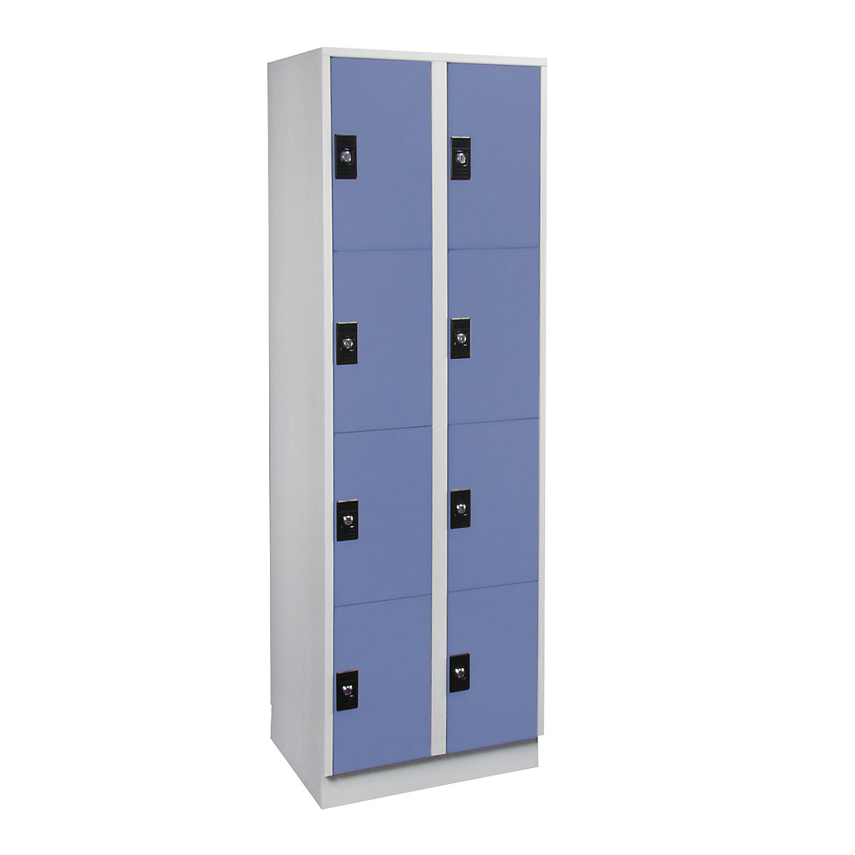 Dulap cu 4 compartimente cu încuietoare Stuttgart – Wolf, 2 module, gri deschis / albastru porumbel-0