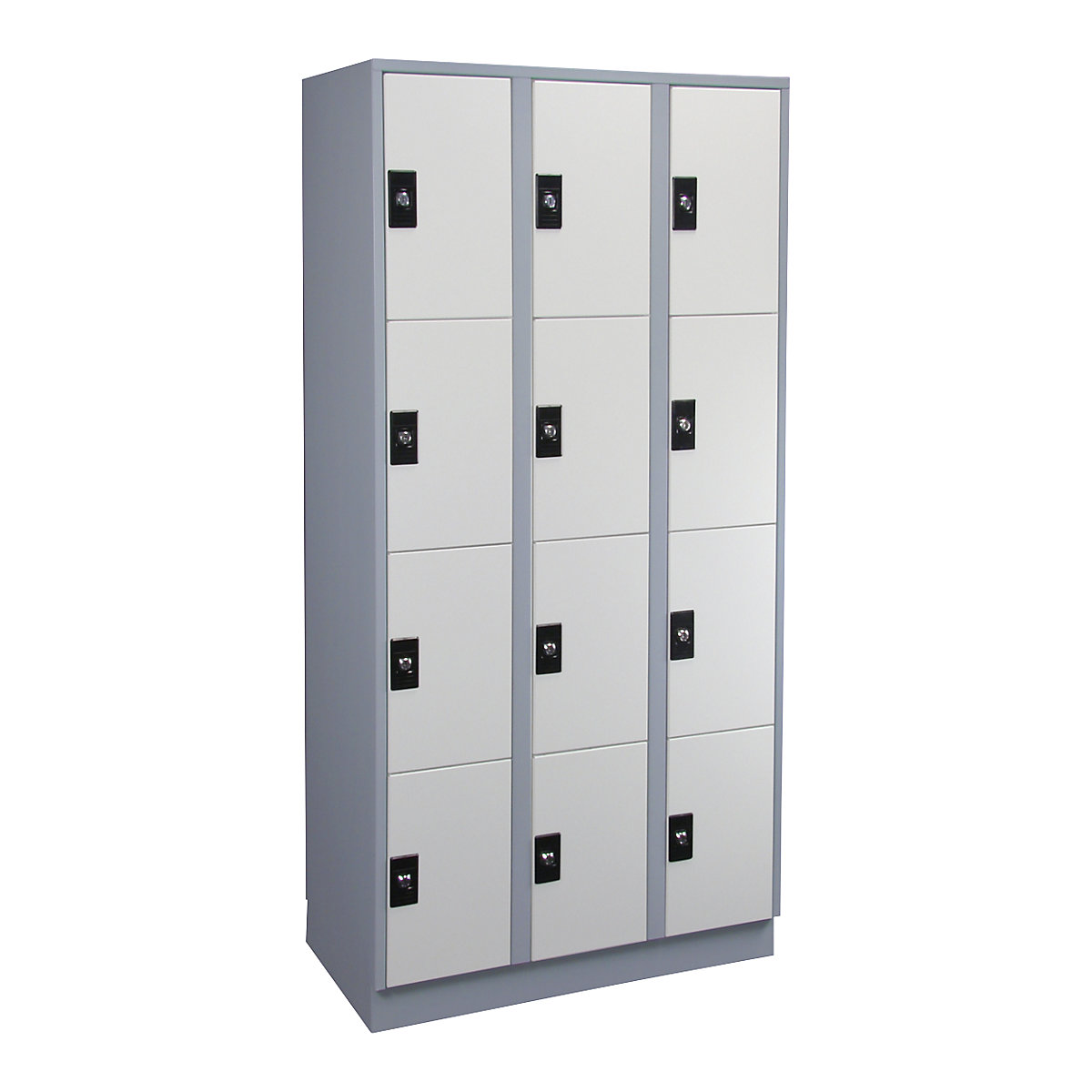 Dulap cu 4 compartimente cu încuietoare Stuttgart – Wolf, 3 module, gri-argintiu / gri deschis-0