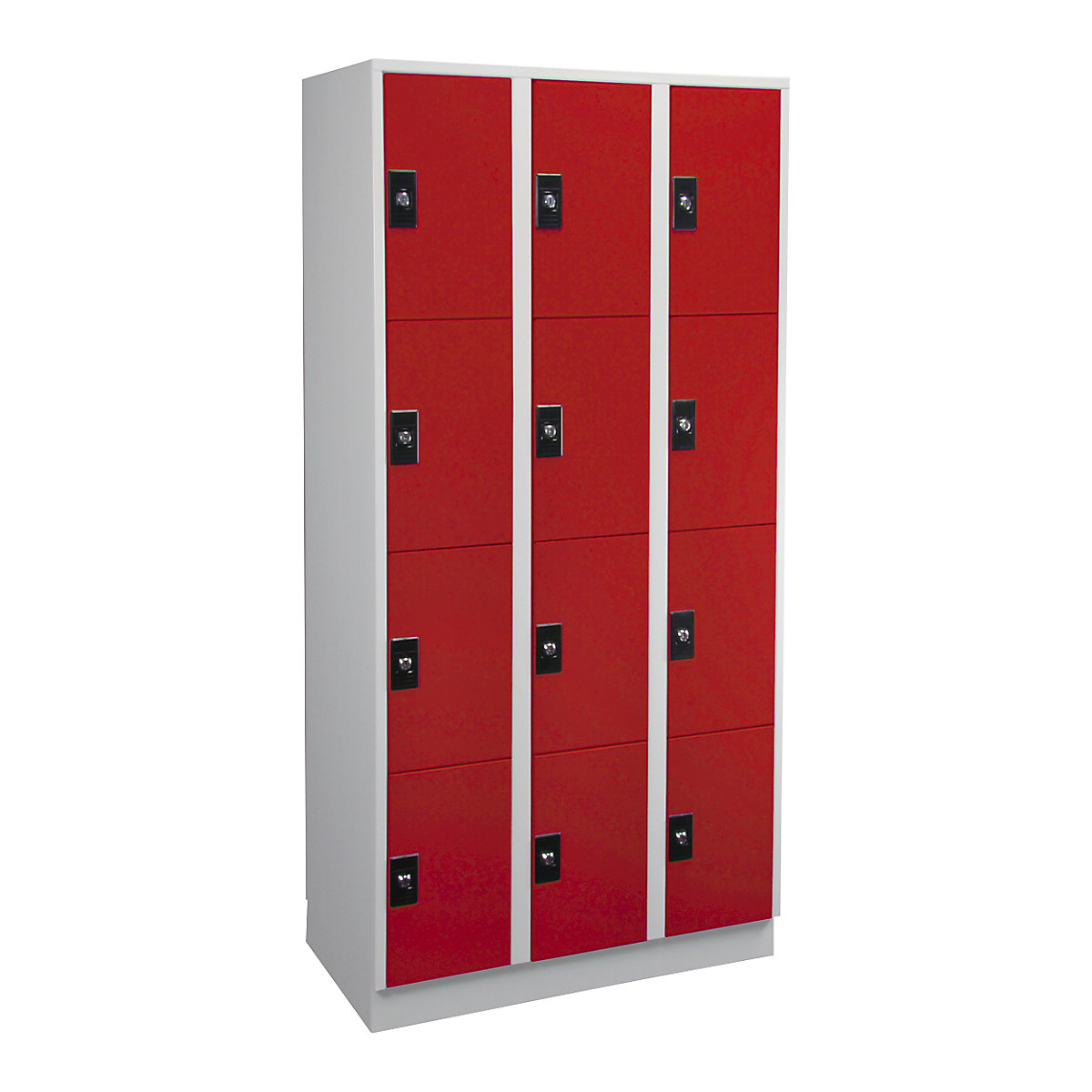 Dulap cu 4 compartimente cu încuietoare Stuttgart – Wolf, 3 module, gri deschis / roșu aprins-0