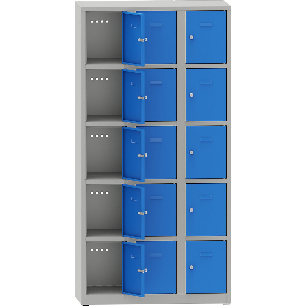 Dulap cu 5 compartimente cu încuietoare Lysa, 3 module, gri deschis / albastru deschis-0